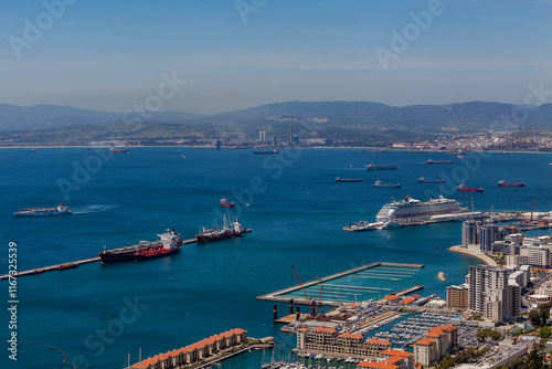 Aerial view of the city center of Gibraltar. view from the nature reserve 