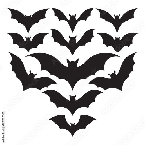 Halloween bat set. Black silhouette Halloween bat vector illustration, set of halloween bats halloween bat and bats Bats Silhouettes
  photo