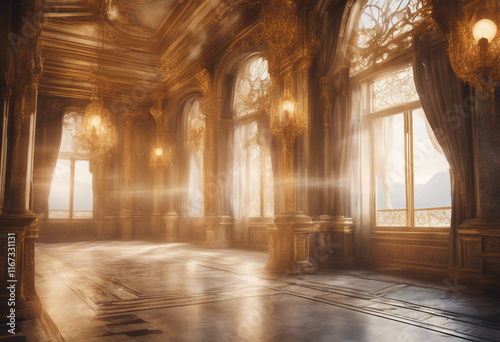 A realistic fantasy interior of the palace golden palace castle interior Fiction Backdrop