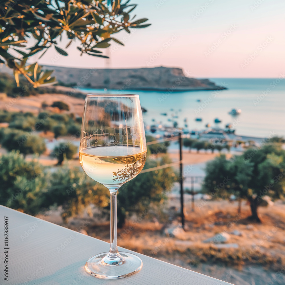 Fototapeta premium Beach dramatic view. glass of wine