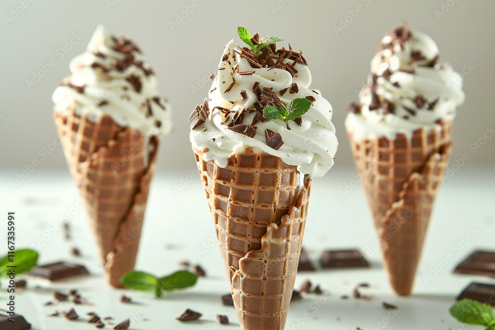 Delicious Ice Cream Cone with Chocolate and Vanilla Swirl, Topped with Colorful Sprinkles for a Sweet Frozen Treat Delicious Ice Cream Cone with Chocolate and Vanilla Swirl, Topped with Colorful Sprinkles for a Sweet Frozen Treat