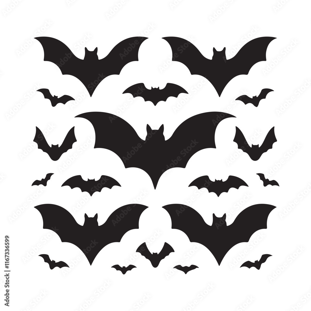 Naklejka premium Halloween bat set. Black silhouette Halloween bat vector illustration, set of halloween bats halloween bat and bats Bats Silhouettes 