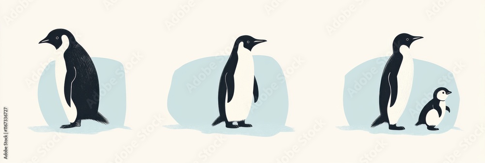 Obraz premium Elegant penguins in soft black and white tones for minimalist design projects and winter themes