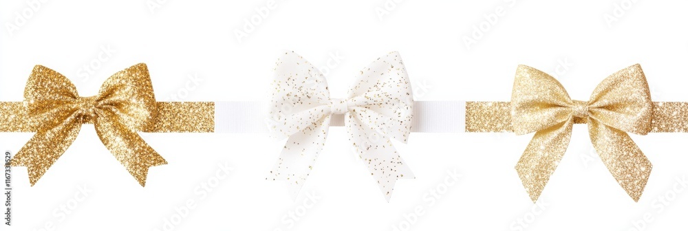 Elegant white and gold glitter frames with bows for celebration and decoration Elegant white and gold glitter frames with bows for celebration and decoration