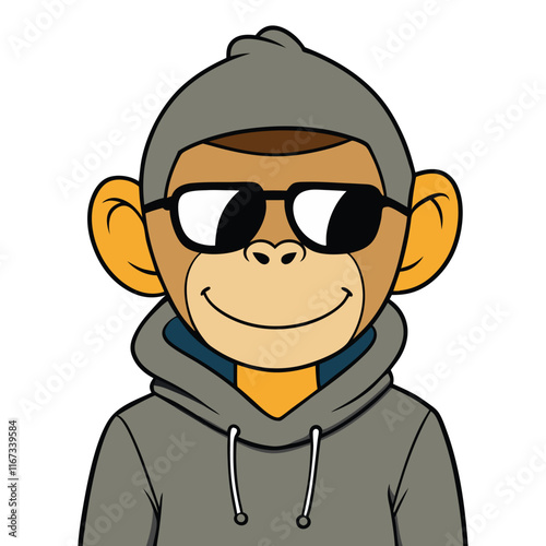 Hand drawn cool monkey wear sunglas