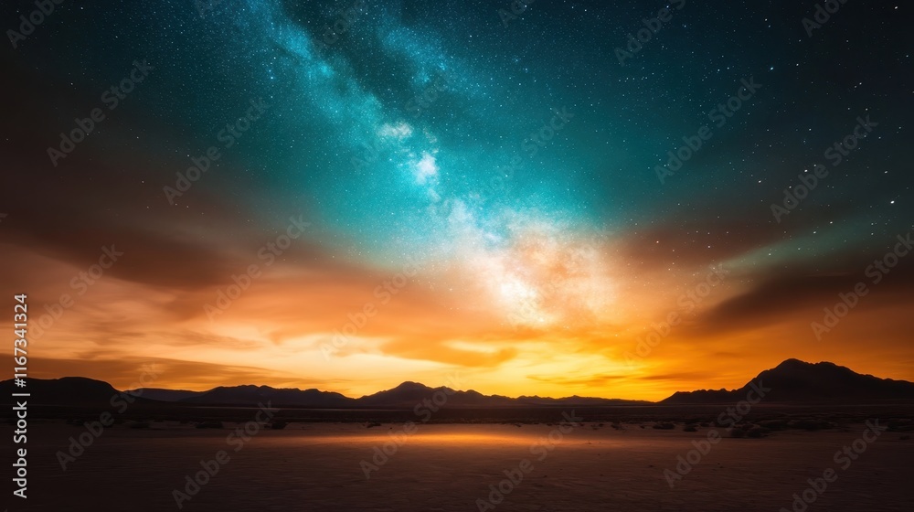 A breathtaking sunset paints the mountain landscape in vibrant colors while the Milky Way shines above, offering a serene and magical evening atmosphere. A breathtaking sunset paints the mountain landscape in vibrant colors while the Milky Way shines above, offering a serene and magical evening atmosphere.