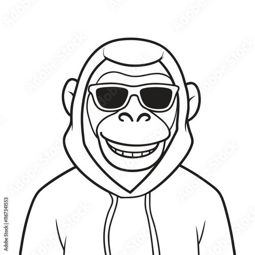 Monkey flat line art vector illustration