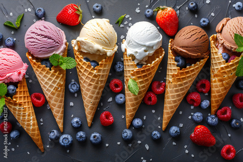 Delicious Ice Cream Cone with Chocolate and Vanilla Swirl, Topped with Colorful Sprinkles for a Sweet Frozen Treat