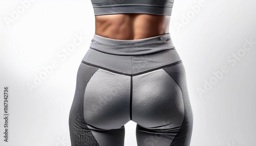 grey sport leggings for fitness and yoga mock up isolated on a white background photo