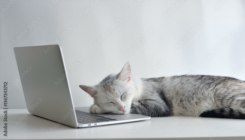 ノートパソコンの上で寝ている猫（Cat sleeping on a laptop）
