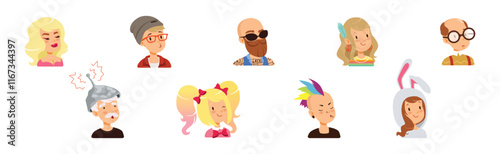 Man and Woman Head and Profile Portrait Vector Set