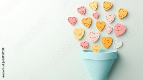 an abstract sales funnel illustration, with pastel shapes representing leads, conversions, and customer retention, emphasizing flow and success photo