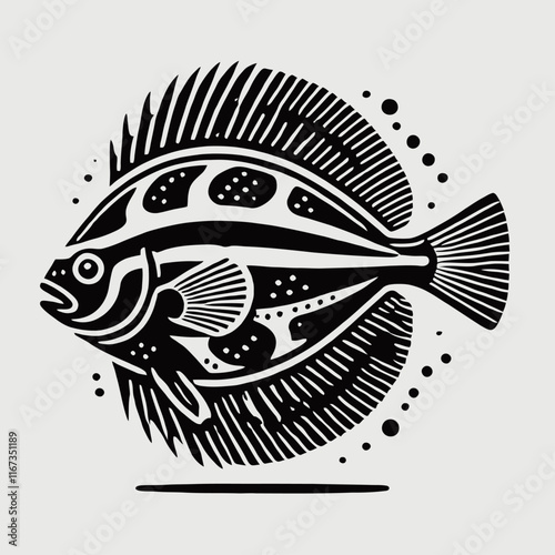 Flounder Fish Vector Icon - Black and White Design