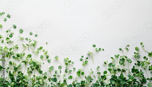 Fresh Microgreens On A Clean White Background: A Vibrant And Healthy Display Of Miniature Greens In Bright Contrast.