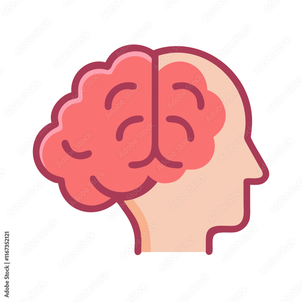 Brain icon illustration with profile view Brain icon illustration with profile view