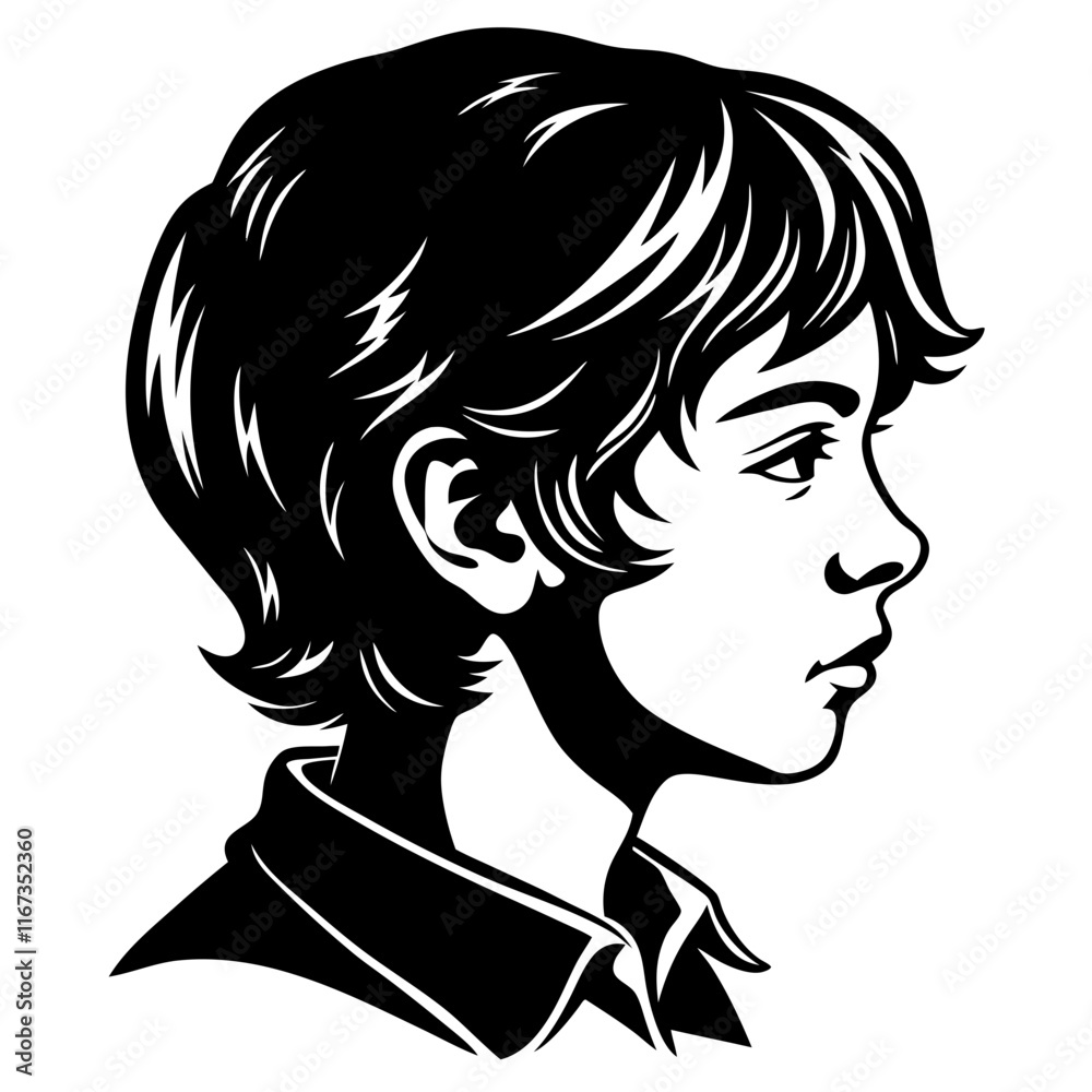 Black and White Profile Illustration of a Young Man – Intricate Line Art Portrait Black and White Profile Illustration of a Young Man – Intricate Line Art Portrait