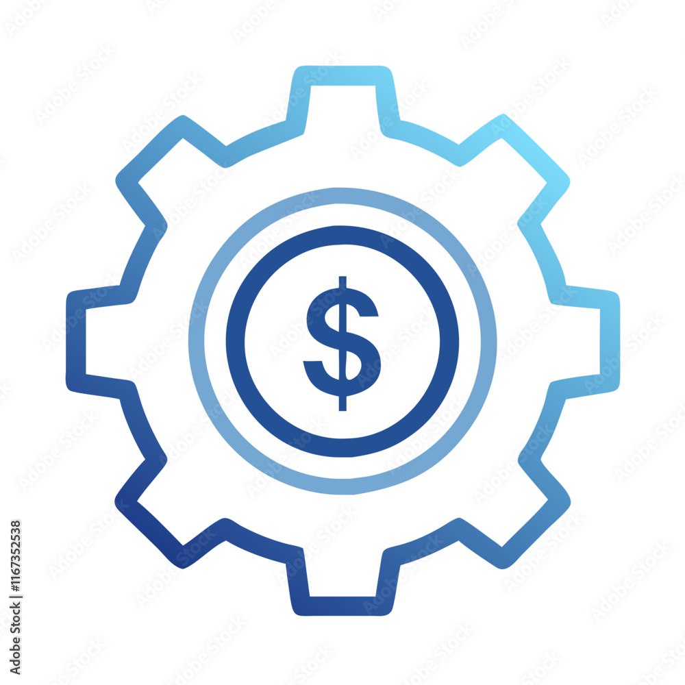 Cog with dollar icon symbolizing business finance Cog with dollar icon symbolizing business finance