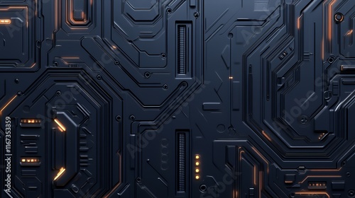 Abstract Dark Panel With Orange Glowing Circuits