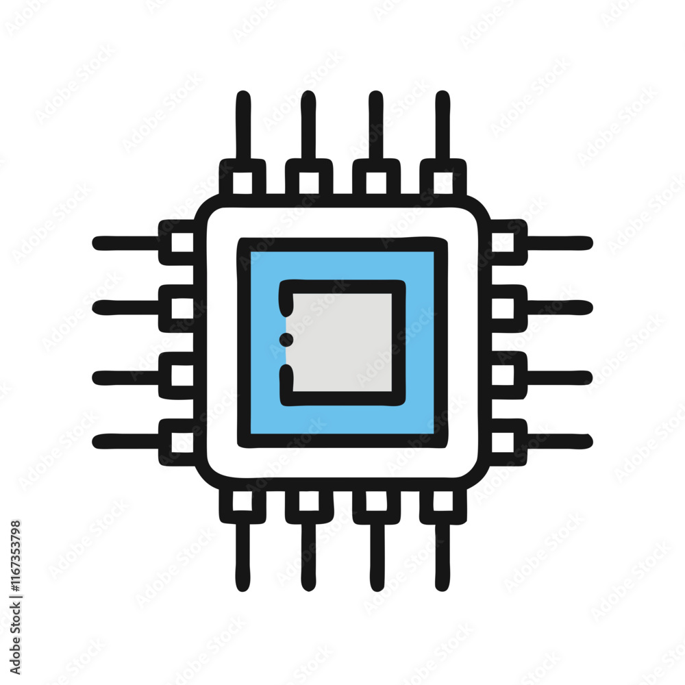 Microchip icon illustration with blue accents Microchip icon illustration with blue accents