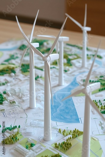 Desktop showing a CAD plan for integrating a wind farm into a national electrical grid.