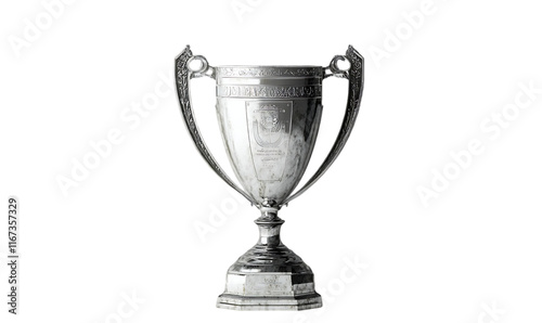 A shiny silver trophy with handles, symbolizing achievement in sports. photo