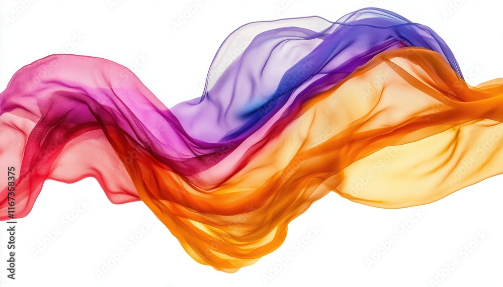 Vibrant Fabric In Midair Against A White Background, Or Colorful Cloth Drifting Through The Air Against A White Background. Vibrant Fabric In Midair Against A White Background, Or Colorful Cloth Drifting Through The Air Against A White Background.