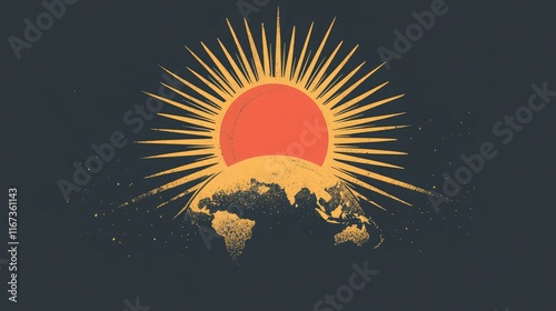 A radiant sun rising over a globe, symbolizing hope and equality