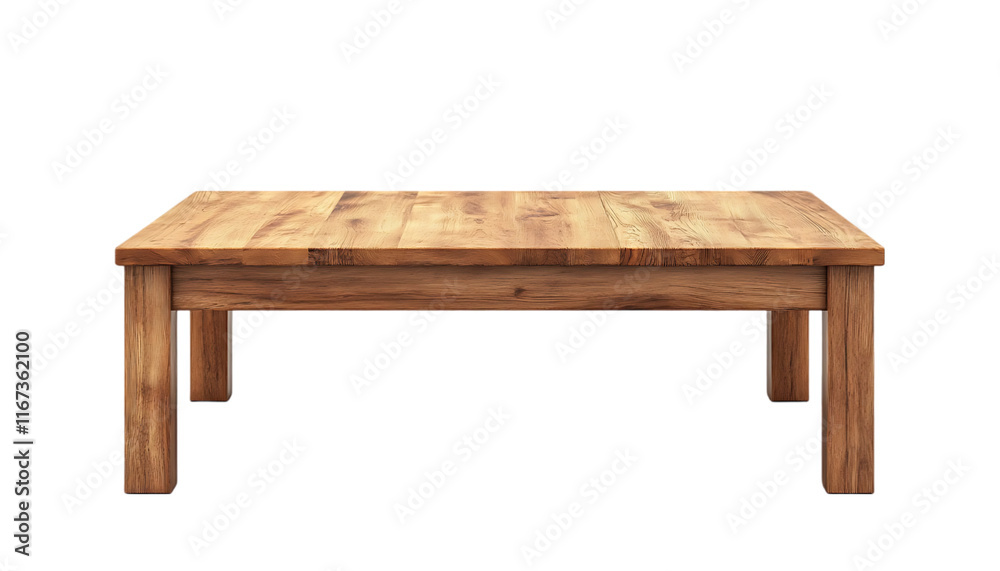 A simple wooden table with a rustic finish, suitable for dining or workspace. A simple wooden table with a rustic finish, suitable for dining or workspace.