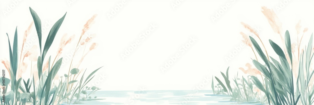 Naklejka premium Tranquil riverside scene in vintage style illustration for nature-inspired design