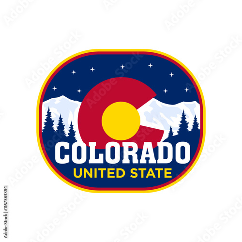 Colorado Mountain snow emblem badge patch logo design with mountain Cloud, pine tree, Mount Peak, Natural landscape, vector illustration
