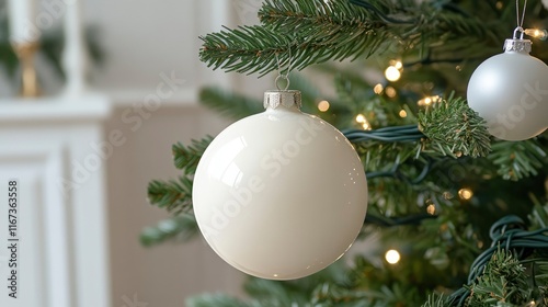 Elegant Cream Christmas Ornament on Decorated Tree