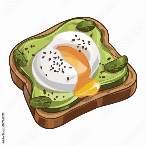 Cartoon Style Avocado Toast with Poached Egg
