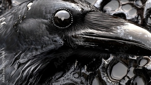 A Ravens Head Close Up Detailed View photo