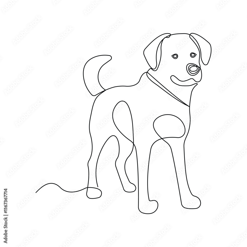 Fototapeta premium Dog pet animal continuous one-line art drawing with dog icon simple outline vector design