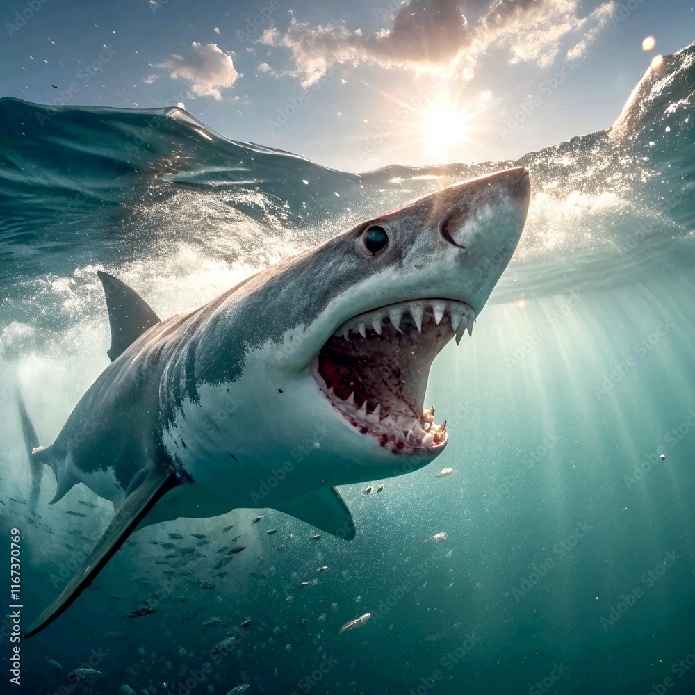 Naklejka premium Extreme close up of Great White Shark