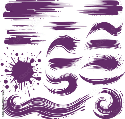 Abstract Purple Brush Strokes and Splatter Digital Illustration