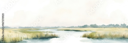 Vintage style marshland scene capturing tranquility and nature's serenity photo