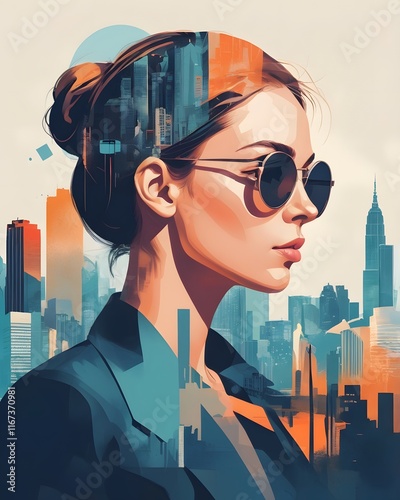 Futuristic model with glowing VR headset
