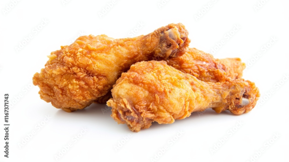 Crispy Fried Chicken Drumsticks on White Background