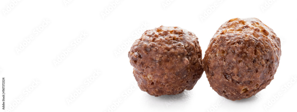 Tasty chocolate corn balls on white background Tasty chocolate corn balls on white background