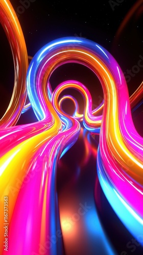 Dynamic neon swirls abstract galaxy-inspired design digital art vibrant colors 3d perspective visual concept photo