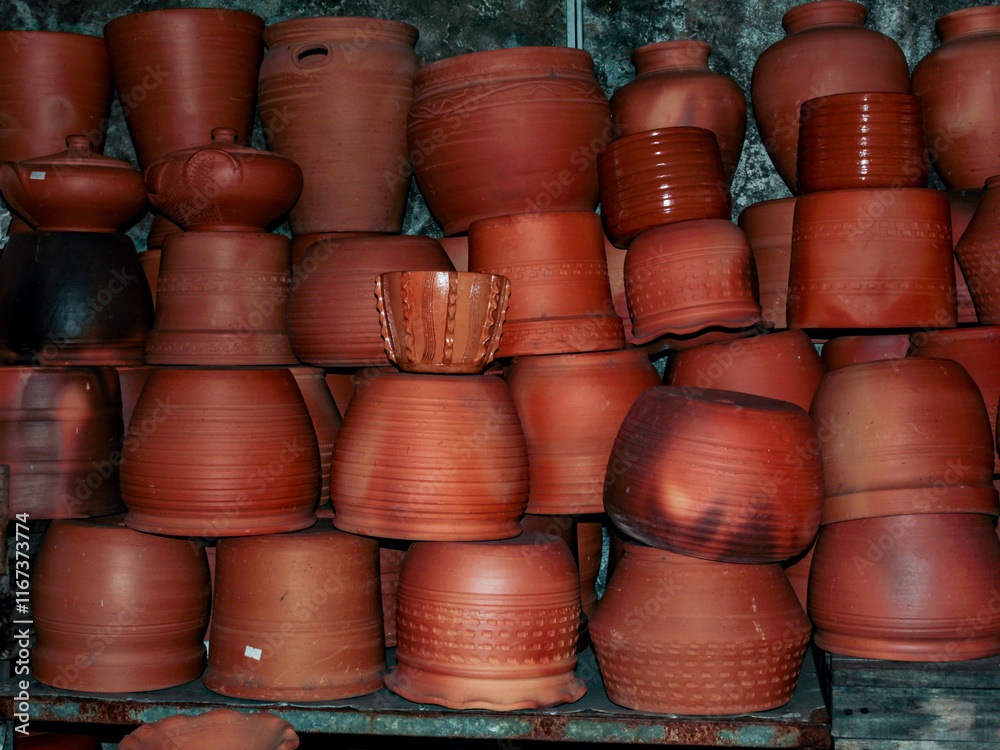 Vases made of fired clay, for sale in the São Luís market, Maranhão, Brazil. Vases made of fired clay, for sale in the São Luís market, Maranhão, Brazil.