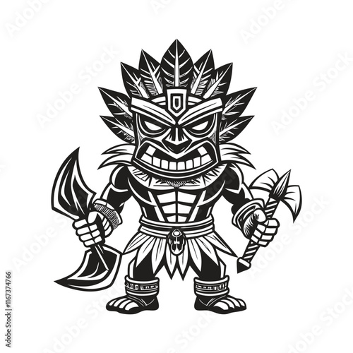 Retro TIKI Warrior Vector Illustration