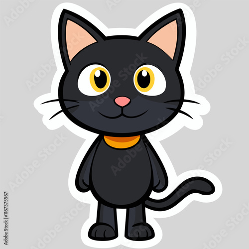 Cartoon cute black cat standing on its hind legs.