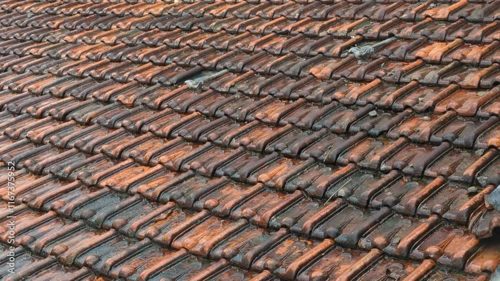 Video of the roof of an old house in Asia getting wet from rain Video of the roof of an old house in Asia getting wet from rain