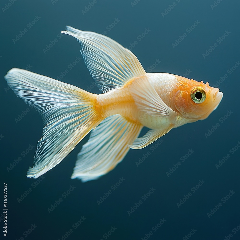 Hyperrealistic asian goldfish swimming in tranquil water aquatic life serene environment close-up view