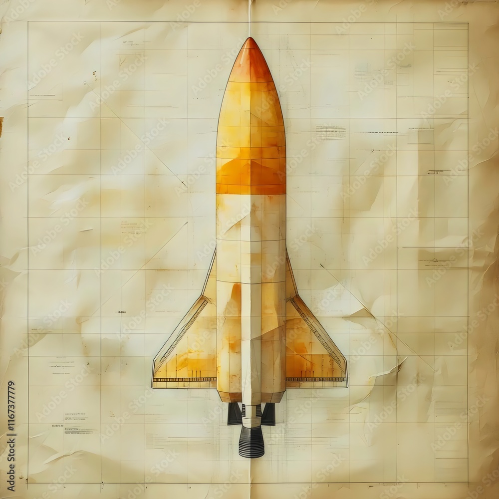 Obraz premium A drawing of a rocket on a piece of paper