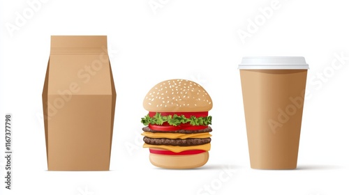 Fast Food Packaging Vector with Burger and Drink photo