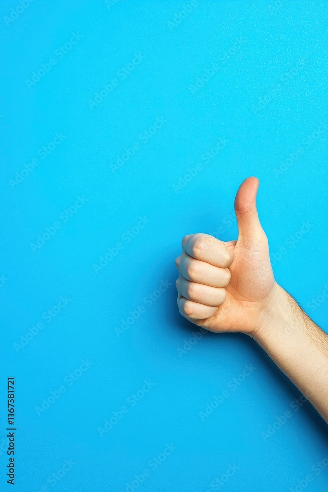 a thumbs up hand gesture on a blue background with copy space a thumbs up hand gesture on a blue background with copy space