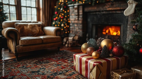 Cozy Christmas Eve by the Fireplace A Festive Scene of Warmth and Cheer